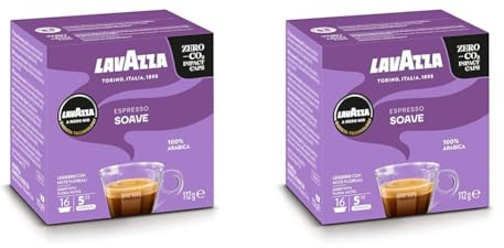 LAVAZZA - Cafe Espresso Soave - Café Capsule A Modo Mio - 100% Arabica - Café Doux et Léger - 16 Capsules Compatibles Lavazza A Modo Mio® (Lot de 2)