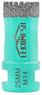 Diamond Tile Core Drill Bit - 25mm Tile Hole Saw Cutter for Porcelain Ceramic Granite Marble Stone, LEKOMESH, M14 Thread