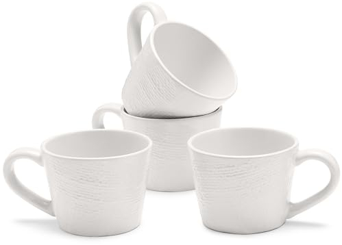 Navaris 4 Tazze Colazione Ceramica - Tazza Cappuccino Caffè Latte Grande - Capacità 350ml - Mug Set - Accessori Cucina Particolari - Regalo Casa Nuova - Gres Bianco Effetto Lino
