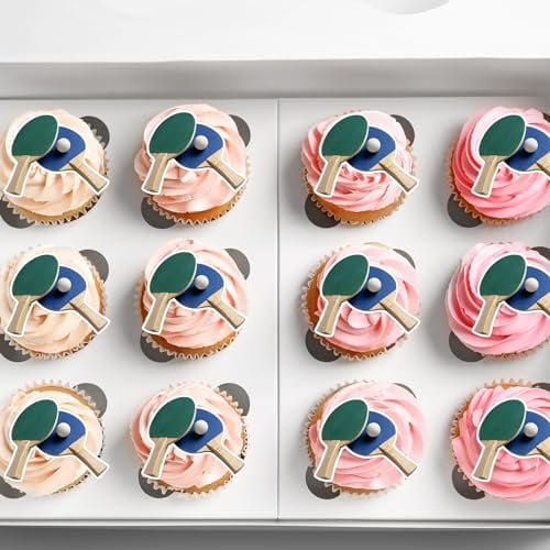 20 x Precut Table Tennis Wafer Cupcake Topper Ping Pong Edible Sport Decoration For Cakes
