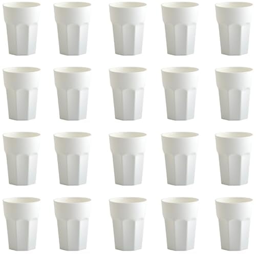 Engelland - 20 x Plastikbecher, Trinkbecher, Creme-Weiß, Pastellfarben, 400 ml, Eichstrich, bruchfest, stapelbar, Mehrweg, Kunststoff, wiederverwendbar, Party-Becher, Trink-Glas
