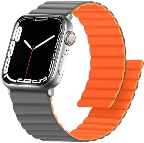 Anlinser Compatibile con Cinturino Apple Watch 49mm 46mm 45mm 44mm 42mm, Cinturini Magnetico Reversibile su Entrambi Lati Compatibile con iWatch Ultra 2/Ultra SE Serie 10/9/8/7/6-1 (Grigio/Arancione)