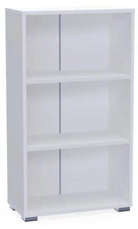 Bracia Mebelek Regal Weiß 60 cm Breit - Bücherregal Holz – Büromöbel 60x30x106cm – Bücherschrank 3 Fächer – Büro Ordnerregal