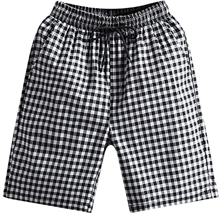 Luckywaqng Japanische Plaid Shorts Herren Sommer Koreanische Version von Hip Hop Fried Street Herren Ice Silk Thin Five Points Beach Pants Hosen Herren Kurz (Dark Gray, XL)