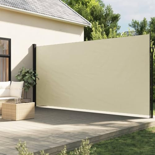 Keyroto Seitenmarkise Ausziehbar Creme 200x600 cm, Balkon Seitenmarkise, Ausziehbare Seitenmarkise, Windschutz Terrasse, Seitenmarkise Balkon