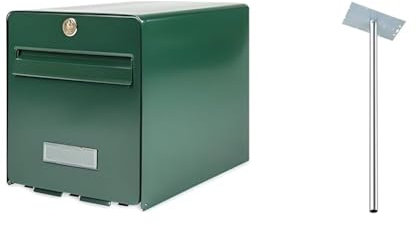 BURG-WÄCHTER Boîte aux Lettres Agréée La Poste, 1 Porte, 501 VE Favor, Vert, en Acier Galvanisé & Pied pour Boîte aux Lettres, 115 cm de Long, Acier Galvanisé