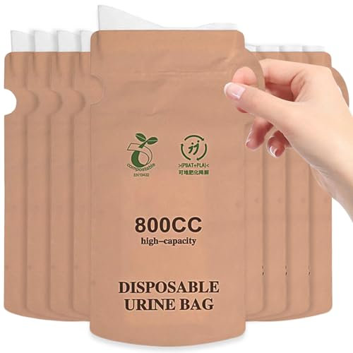 8 Pcs Portable Urinal Bags, 800ML Emergency Toilet, Unisex Urinal Bag with Handle, Pee Bags Vomit Bag for Travel Urinals, Biodegradable Disposable Urine Bags, for Traffic Jams, Camping, Hiking