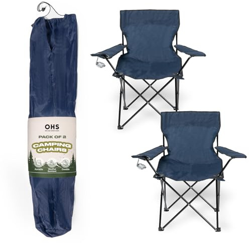 OHS Camping Chairs Set of 2, Foldable Camping Chair Outdoor Compact Portable Chairs Festival Garden Hiking Fishing Picnic Chair Sturdy Drinks Cup Holder, Navy