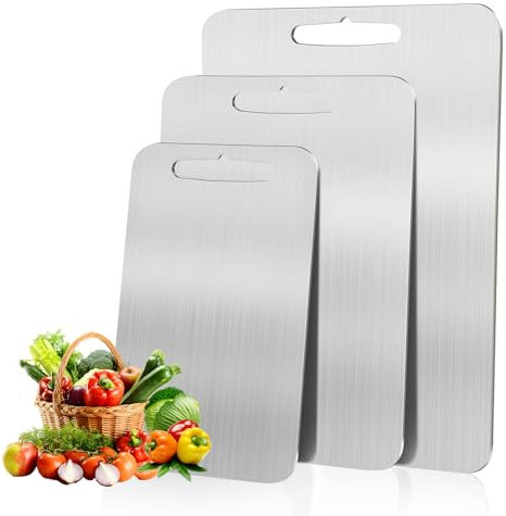 Set di tre taglieri bifacciali, in acciaio inox, tagliere in acciaio inox 304 per verdure, carne e frutta (S)