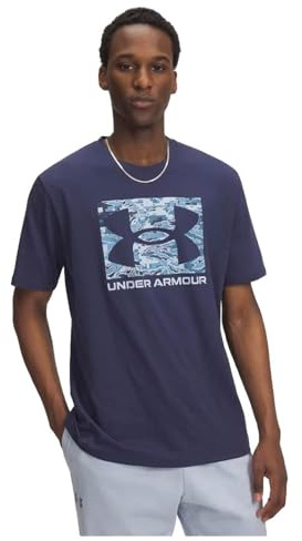 Under Armour Herren ABC Camouflage Boxed Logo Kurzarmshirt, leichtes, schnelltrocknendes Sportshirt mit geripptem Kragen, weiches Fitness Shirt aus Baumwollmix,Washed Navy / / Blue Calm,XL
