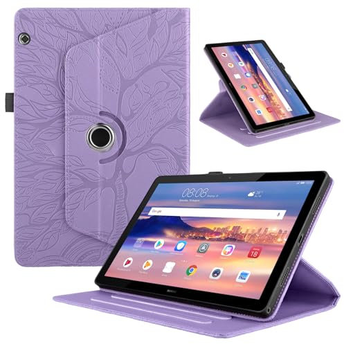 TEDTIKJT Tablets Funda Compatible con Huawei MediaPad T5 10.1 2018 Carcasa PU Cuero Protectora 360 Giratoria Soporte Case Carcasa para Huawei MediaPad T5 10.1 Funda, Violet Árboles