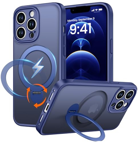 PuyaTeya Magnet-Ständer 360° für iPhone 12 pro max Hülle, Matt-Blau | Kompatibel mit Magnetischer 16FT Military Drop Protection, Anti-Kratzer/Fingerabdruck Handyhülle für iPhone 12 pro max