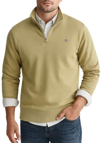 GANT Men's Reg Shield Half Zip Sweat Sweatshirt, Woody Beige, XXL