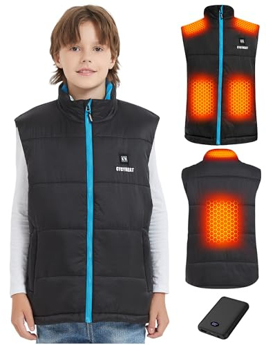 CYCYHEAT Gilet Chauffant Enfant avec Batterie 7,4V 10000mAh – Veste Chauffante Légère Matelassée pour Filles et Garçons avec Technologie de Chauffage Améliorée