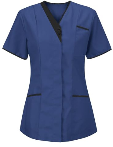 Keepink Women's Tops and Blouses V-Neck Nursing Uniform Scrub Top Comfortable Workwear T-Shirt with Pockets Dressy Short Sleeve Healthcare Shirt for Clinic Hospital Caregiver Duties