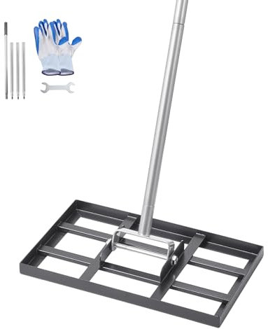 VEVOR Rastrello Livellatore per Prato, Livellatore con Manico 1980 mm, Piastra di Base 254x430 mm per Terreno in Acciaio al Carbonio Antiruggine, 5 Altezze Regolabili per Campo da Golf
