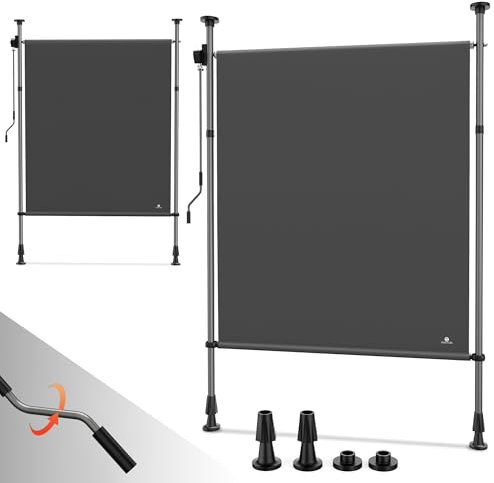 Strattore Klemmmarkise Senkrechtmarkise 120x310 cm Ausziehbar Höhenverstellbar ohne Bohren - Markise mit Kurbel für Terrasse Balkon Schutz vor Sonne Wind - Sichtschutz Windschutz Wasserfest Anthrazit