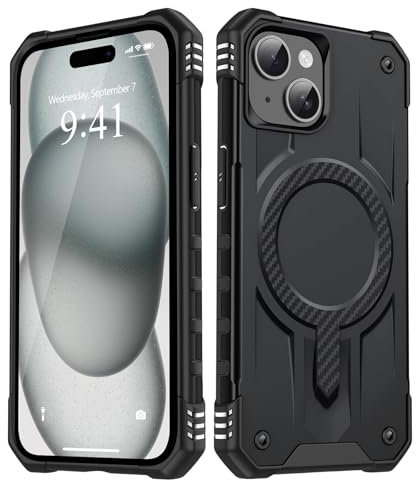 LAPOPNUT Magnetic for iPhone 15 Case,[Compatible with MagSafe] Military Grade Drop Protection Phone Cover,Dual Layer Heavy Duty Tough Rugged Case for iPhone 15 6.1,Black