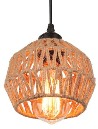 LIGKIN Suspension Luminaire Industriel Lustre Vintage Abat-jour en Métal Chanvre Corde E27 Lampe Suspendue Plafonnier Rétro pour Restaurant Salon Chambre