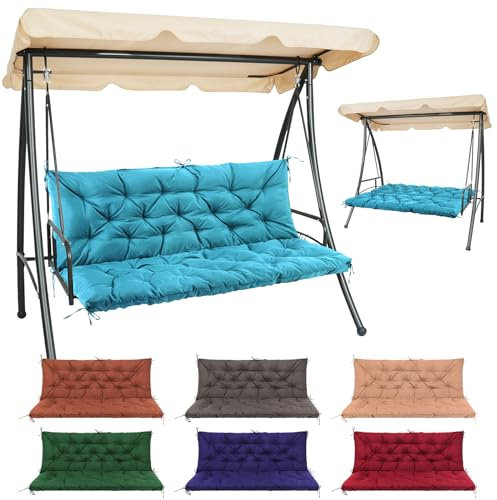 Matalde Hollywoodschaukel Auflage für gartenmöbel, Sitzkissen mit Rückenlehne und Befestigungsriemen, 150x100 cm, 10 cm dick, Schaukelkissen für Hollywoodschaukel Sitzbank Gartenbank Gartenmöbel