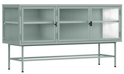 Oviala Moderne Anrichte, 3 Türen, 120 cm, Metall und Glas, Salbeigrün