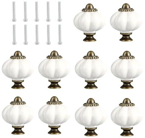 LIUZHUJ 10 Stück Kürbisgriff Weiß, 30 mm Möbelknöpfe mit Befestigungsschrauben, Knauf für Schrank aus Acryl und Zinklegierung, Robust und Langlebig, für Küchen-Schlafzimmer- und Wohnzimmermöbel