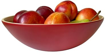 TONKING Handcrafted 30cm Bamboo Serving Bowl – Wooden Bowl for Fruit, Salad, Vegetables – Eco-Friendly & Stylish Tableware Matte Red L
