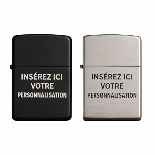Encendedor de gasolina personalizable – Modelo Zip de metal – Grabado láser nombre, iniciales o logotipo – Fabricado en Italia