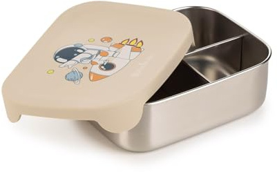 ROSMARINO Stainless steel lunchbox with flexible silicone lid — Leak-proof bento box, 800 ml (kids, 3-compartment) & 1100 ml (adults, 2-compartment), BPA-free, dishwasher-safe (Space)