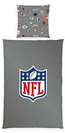 Herding NFL Bettwäsche, Wendemotiv, 80 x 80 cm + 135 x 200 cm, mit Reißverschluss, 100% Baumwolle/Renforcé, Grau