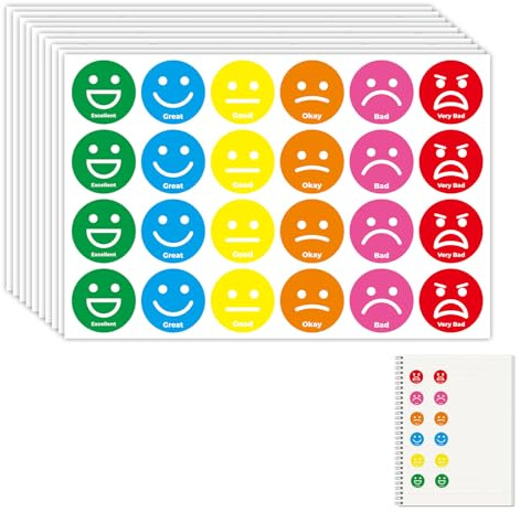 VYNZOR 720 Stück Smiley Aufkleber,25mm Smile Stimmungsaufkleber Fröhliche Smiley Traurige Rot-Gelb-Grüne Aufkleber, Für Moderationskarten Moderationskoffer Belohnungssticker