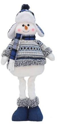 NVOQILIN Handgefertigte Weihnachts-Stehpuppe, Plüsch, Schneemann mit Schal, Mütze, Ornament, ausziehbare Beine, Dekoration für Kamine, Dekoration, skalierbare Schneemann-Stehpuppe