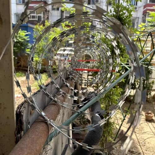 GZHERVICES Stacheldraht, Silberner Stacheldrahtzaun, Verzinkter Stacheldraht, Doppelt Spiralförmiger Stacheldraht, Verzinkter Stacheldrahtzaun, Geeignet Für Gärten Und Landwirtschaft(50cm)