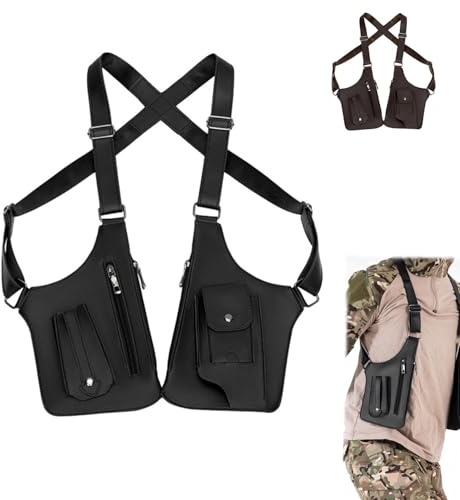 Sac Épaule Cuir Anti-Vol Homme – Nouveau Sac sous-Bras Double Bretelle Ajustable, 2 Compartiments (Pochette Téléphone & Portefeuille), Accessoire Décontracté pour Voyages & Plein Air (Noir)