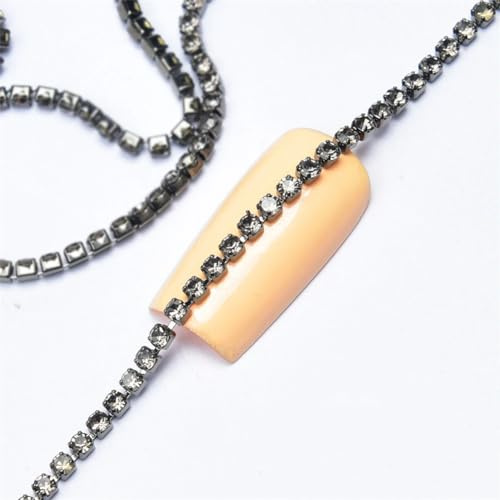 Crystal Rhinestone Close Chain, Rhinestone Cup Chain Zircon Pearl Charms Trim Glue On Nail Art Jewelry Decoration Multicolor(Gun Gray9)