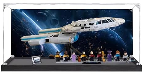 Acryl-Vitrine für Lego 10356 Star Trek Federation Raumschiff Enterprise Bauset – staubdichte Displaybox, Displaybox kompatibel mit Lego 10356, nur Vitrine (Rückensprüher, schwarzer Boden)