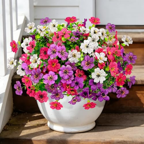 ROLLWAY 9 Bündel Kunstblumen Outdoor Wetterfest Künstliche Blumen Balkon | 3 Farben, UV-beständig Plastik & Seidenblumen wie echt für Draußen Balkonpflanzen Kunstpflanzen für Innen Außen Balkonkasten