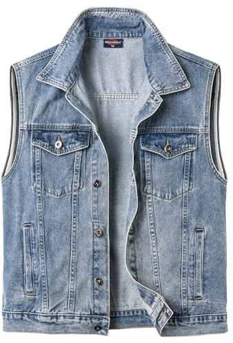 Oralidera Homme Gilet Sans Manches en Jeans Veste Vintage Denim Rock Gilet Moto Cowboy Biker Jean