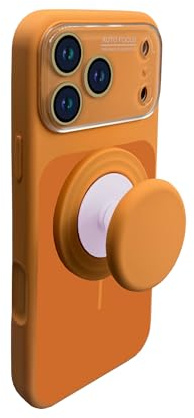XZC Case for iPhone 15, Compatible with MagSafe Full Camera Cover, Pop Socket Stand, Military Grade Shockproof Double-Tone Design (Orange, iPhone 15)