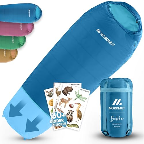 NORDMUT® Sacco a pelo bambini – Cresce con il bambino per protezione –per bambini in materiali non tossici – Sacco a pelo 3 stagioni (200 GSM) per avventure outdoor (Blu navy)