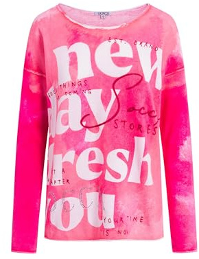 SOCCX Damen Pullover mit All Over Print und Schmucksteinen