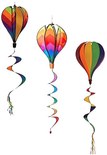 Girouettes en Montgolfière 3pcs PVC, Texture Réaliste, Décoration de Jardin | Montgolfière en Spirale, Décorations de Moulin à Vent en Montgolfière, Pendentif Montgolfière Moulin à Vent