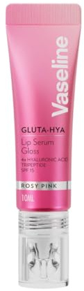 Vaseline Gluta-Hya Rosy Pink Lipgloss, Lippenpflege-Serum mit Hyaluronsäure und GlutaGlow-Technologie, tönend und schützend mit LSF 15 für volle und strahlende Lippen, (Rosy Pink - 1 x 10ml)