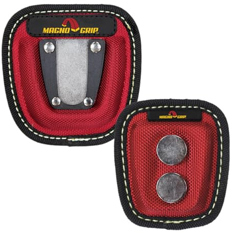 MagnoGrip 002-290 Quick Snap Magnetischer Maßbandhalter – robuste, langlebige, freihändige Magnethalterung für Bau, Zimmerei & Werkzeuggürtel – ideal für Profis & Heimwerker, Rot