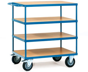 Fetra Transportgeräte mtpic2442 F 500 Wagen mit Tablett, 4 rechteckig, 270 mm, 585 mm, 900 mm, 1218 mm Regal, 1000 mm x 700 mm Plattform, 200 mm Rollen Durchmesser