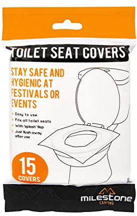 Milestone Camping 25140 Disposable Toilet Seat Covers/Pack Of 15 / Unisex/Hygienic, Compact and Discreet/Ideal for Camping Trips, Days Out and Festivals