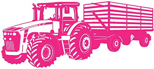 Samunshi® Wandtattoo Traktor mit Anhänger Trecker Kinderzimmer Kinder Wandaufkleber 70 x 29cm pink