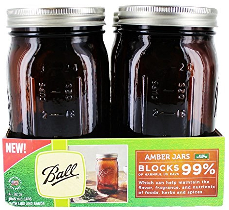 Ball Wide Mouth Canning Jars, Quart, Amber, 4 Count