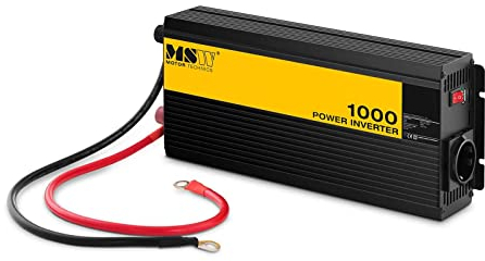 MSW Spannungswandler Wechselrichter Stromwandler MSW-CPI-1000PS (1.000 W, DC 12 V zu AC 230 V, reine Sinuswelle inkl. Batteriekabel mit Klemmen)