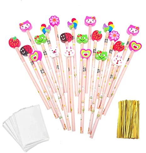 JZK Set 24 Rosa Grafite Matita in Legno con Gomma bomboniera regalino per Festa Bambini Compleanno Battesimo Comunione Regalo Compleanno Natale per Bambina